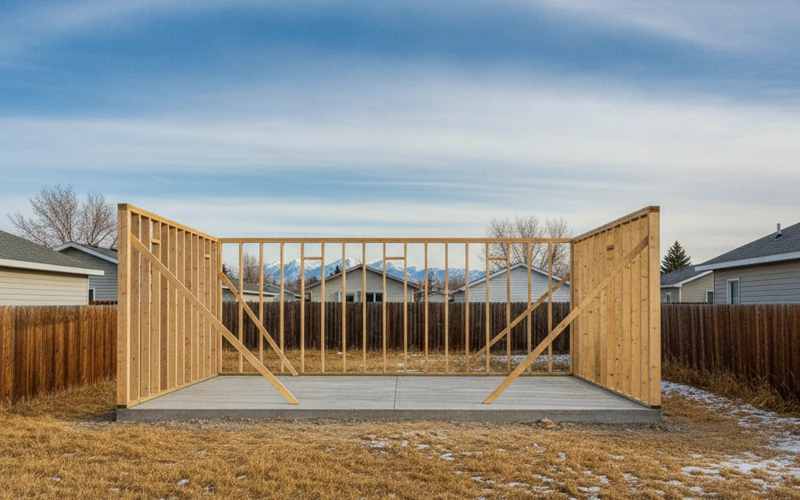 New detached garage at the back of a Calgary lot with lane access